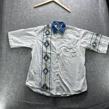 Vintage Plains Western Wear Shirt Mens L White Western Snap Short Sleeve Aztec