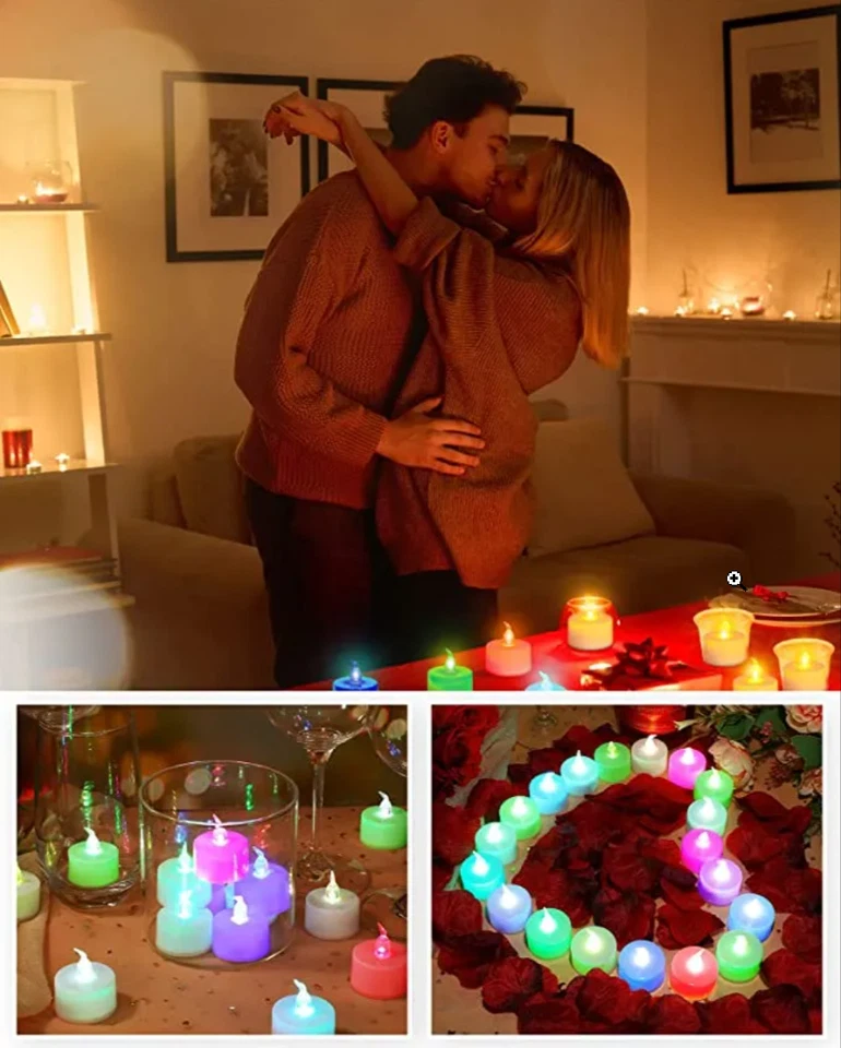 24 Battery Operated Color Changing LED Tea Light Candles Valentines Easter Decor - Image 2 of 4