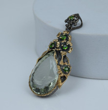 Natural Teardrop Green Amethyst Pendant 925 Silver Gold Plated Diopside Jewelry
