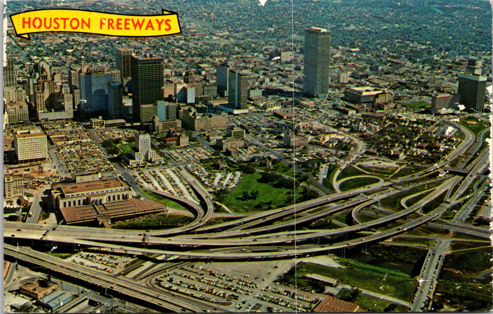 Downtown Freeways SPAGHETTI BOWL! Houston Texas 1966 Vintage Postcard