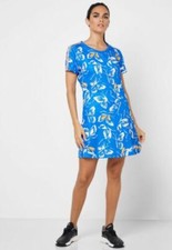 Adidas x Farm Rio XS Butterfly Print Mini Dress Blue Short Sleeves