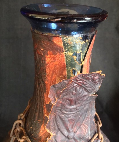 Vintage DECANTER Wrapped LEATHER Blue Glass Vino Bottle JEYPE SPAIN Barware - Picture 10 of 12