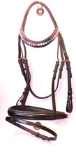 Trense rosegold Leder schwarz Regenbogen bunt Strass weich unterlegt WB