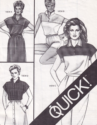 Quick Designer Pullover Shirt Top Pattern Stretch Sew 303 Vintage 1984 Sz XS-XL