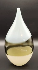 Signed Caleb Siemon Art Glass Teardrop Vase 2006 Modern Grey Smoke Beige 14.25"T