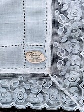 Vintage White Wedding Handkerchief With Ireland Tag 1.75" Trim. T. ND 2