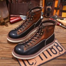 Men's Work Shoes Real Leather Cowhide Ankle Boots Retro Style High Top Autumn SZ