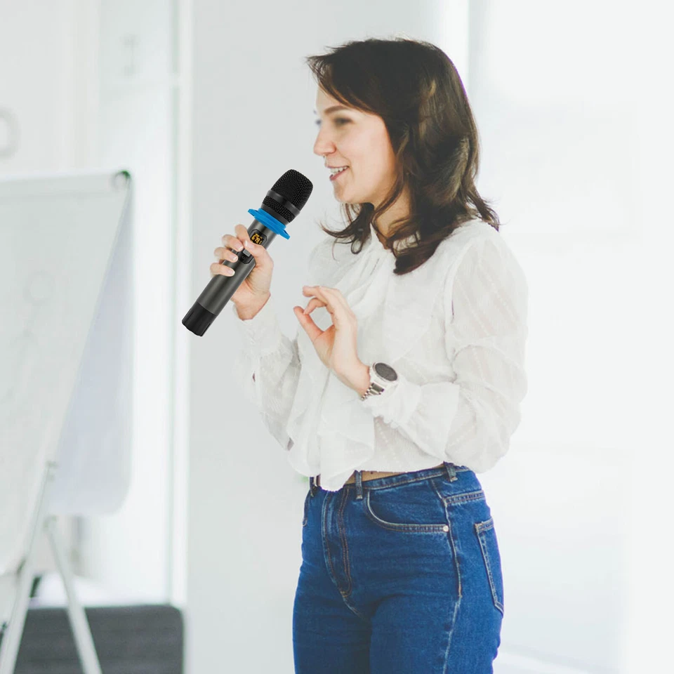 NEU 2-Kanal UHF kabelloses Mikrofon Handmikrofonsystem Dual-Antenne grau USA - Bild 2 von 4