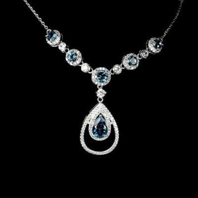 Silber Halskette Topas echte natürliche blaue Edelsteine massiv Sterling 17 bis 19 Zoll