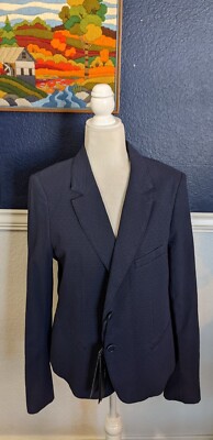 NWT Marc Aurel Blue Button Blazer Jacket Textured Diamonds Sz 42 12 Large L $425