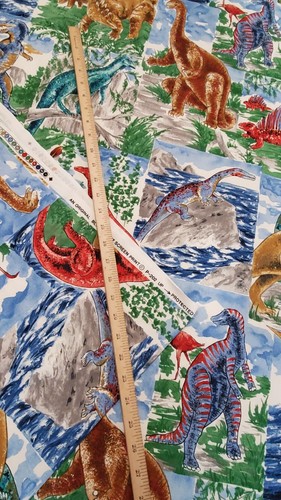 4 Yards Vtg Bloomcraft Screenprint Decorator Fabric Upholstry Dinosaurs Kids Boy - Picture 2 of 9