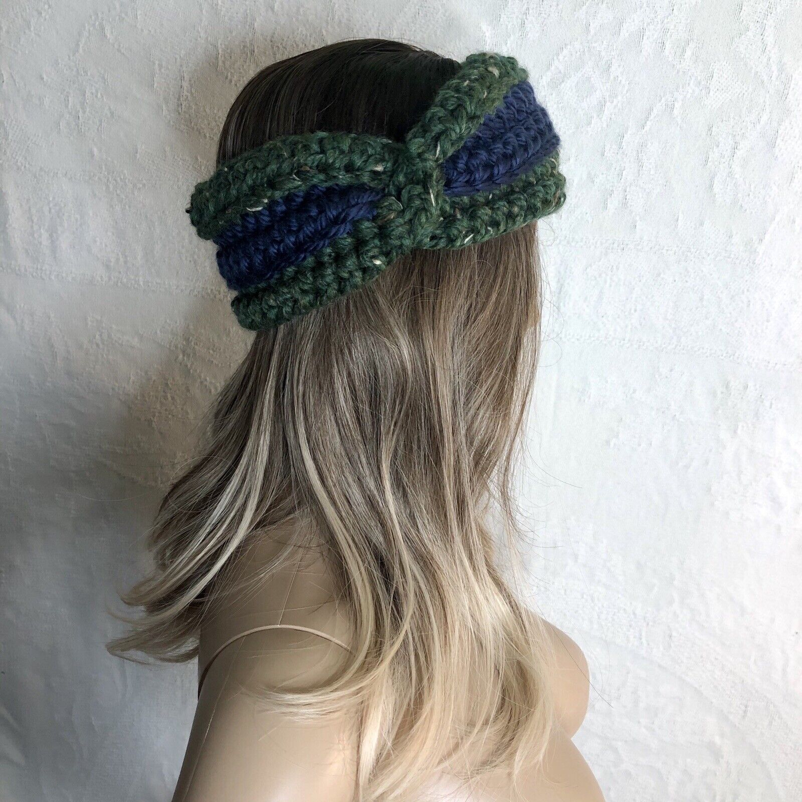 Green And Navy Crochet Twist Warmer Handmade Headband Max 77% OFF Ranking TOP5 Ear