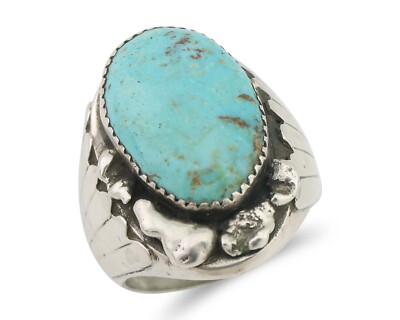 Mens Navajo Ring .925 Silver Natural Blue Turquoise Artist Signed CJ C.80's