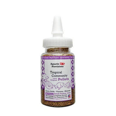 AQUATIC PROVISIONS 1 mm Pellets, Slow Sinking, 48% Protein, Tropical Community Fish Food, USA Made