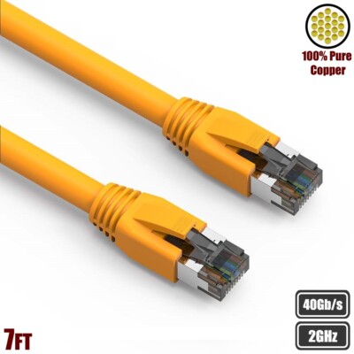 7FT CAT8 RJ45 Network LAN Ethernet Patch Cable S/FTP 2GHz 40Gbps Copper Yellow