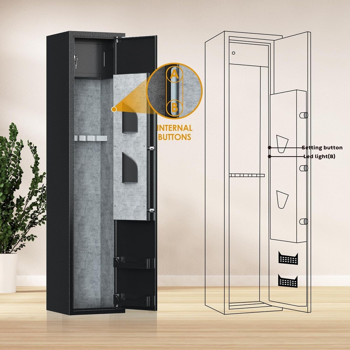 Gun Safe For Rifles Gun Safe For Home – Digital Keypad, LED Light ...
