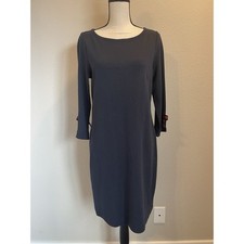 Talbots Boat Neck Bow Sleeve Knee Length Dress Navy Red Bow Medium 3/4 Sleeve