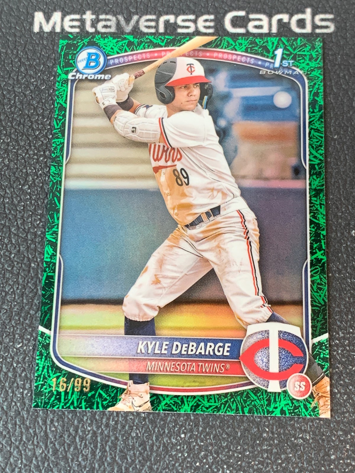 2025 Topps Bowman Chrome Prospects Kyle DeBarge 1st Green Grass Refractor /99