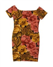 VINTAGE Womens Bodycon Dress IT 44 Medium Multicoloured Floral Cotton DA04