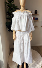 Banana Republic White Off Shoulder 2 Piece Set S Top Skirt Ruffle Short Sleeve