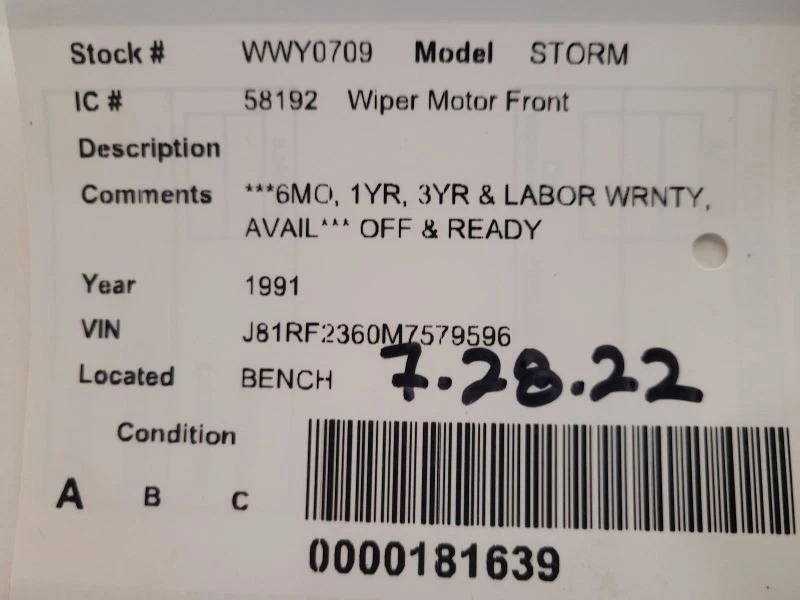 Motor limpiaparabrisas compatible con 90-93 STORM 1597004 Foto 3 de 3