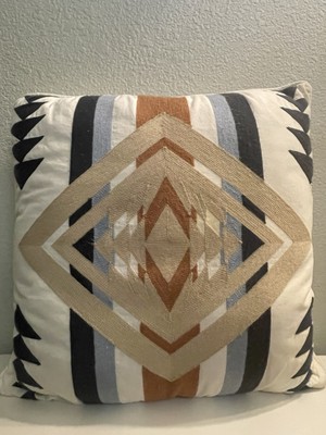 Pendleton Throw Pillow Savana Stripe Tribal Aztec Boho Blue Brown Ivory