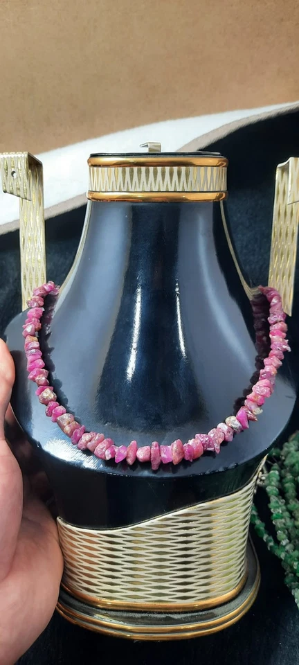 100% Natural Raw Ruby Corundum 8mm Necklace 925 Sterling Silver From Afganistan - Image 2 of 4