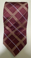John W. Nordstrom Neck Tie Men's Plaid 100 Imported Silk Burgundy Gold USA Made
