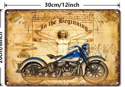 Metall Wandschild Motorrad Motiv Vintage/Retro beige/blau 20x30 cm horizontal