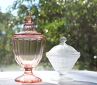 Set Of 2 VTG Covered Candy Dishes Pink Depression Glass & Art Deco Frosted Glass