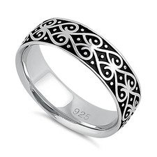 925 Sterling Silver Heart Swirls Band Ring