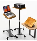  Rolling Laptop Stand, 2 in 1 Dual-use Floor & Wheeled Rubberwood Finish