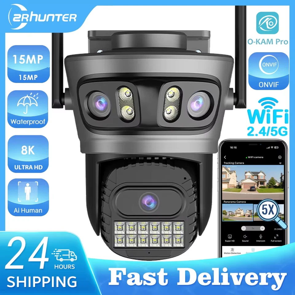 15MP PTZ IP Camera Outdoor 5G Wifi Camera Three Lens 5X Digital Zoom Auto Tracki - Bild 2 von 4
