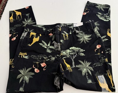 Old Navy Women Nwt Size 12 Pixie Black Green Flamingo Cheetah Giraffe Ankle Pant