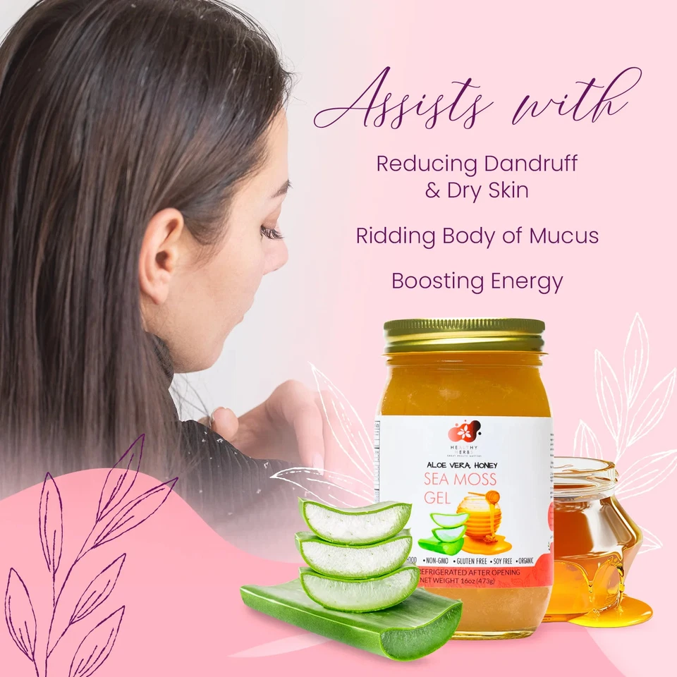 健康草药 | 海苔凝胶含芦荟和生蜂蜜 (16 盎司) — 第 3/4 张图片