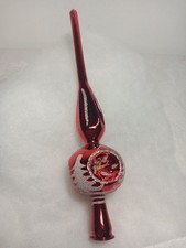 Vtg. Christmas Tree Topper Red Mercury Glass White Mica Trees Original Box MCM 