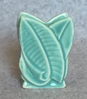 Shawnee Pottery miniature Art Deco vase w/ raised leaf decor 2.75" EX!