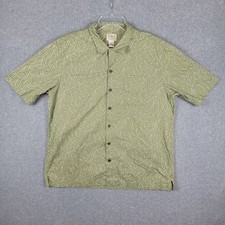 L L Bean Button Up Shirt Mens Large Short Sleeve Green Geometric