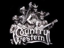 LK11104 NICE VINTAGE 1981 COUNTRY WESTERN BAND MUSIC PEWTER BELT BUCKLE