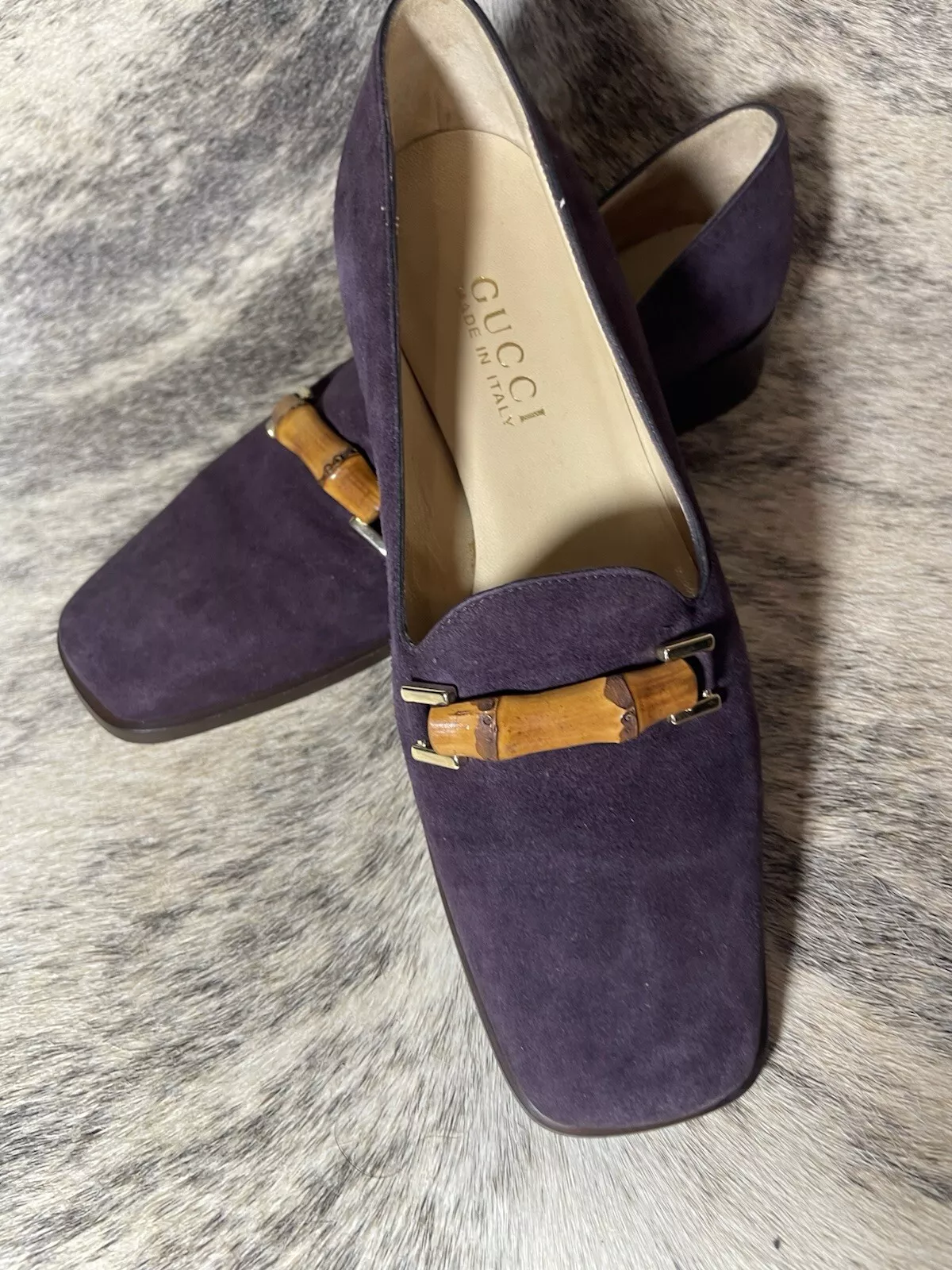 Mocassins authentiques GUCCI bambou accent daim Horsebit violet taille 36, parfait état