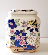Royal Crown Tea Leaf Canister Caddy Jar Floral 55/198 Made in Japan