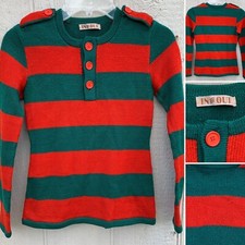 Vintage IN AND OUT Bold Stripe Green Red Henley Sweater XS S
