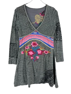 DESIGUAL V-Ausschnitt Graues Kleid Damen Größe L - Bild 1 von 4