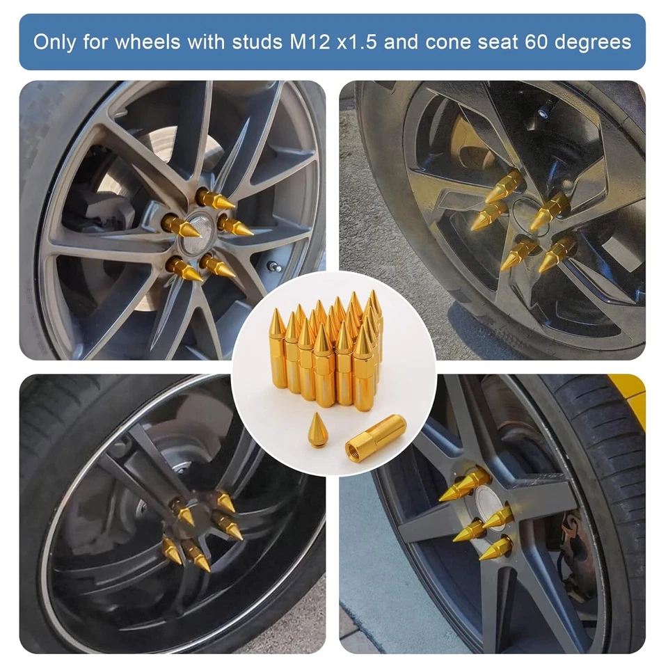 Tuercas Con Puas Para Llantas De Rines Aros M12X1.5 Extendido 60mm Aluminio 20 piezas Foto 2 de 4