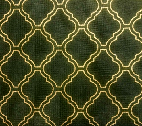 Dark Green & Gold Moroccan Arabic Damask Print Fabric Curtain Material 110" Wide - Picture 3 of 8