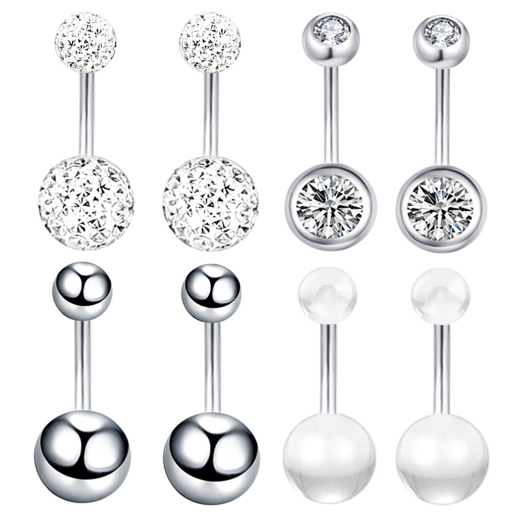 Epoxy Crystal Belly Button Ring – 14G Surgical Steel Navel Barbell With Sparkle (8-16mm Bar)