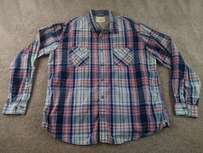 Weatherproof Shirt Men XXL Red & Blue Long Sleeve Vintage Button Up Cotton