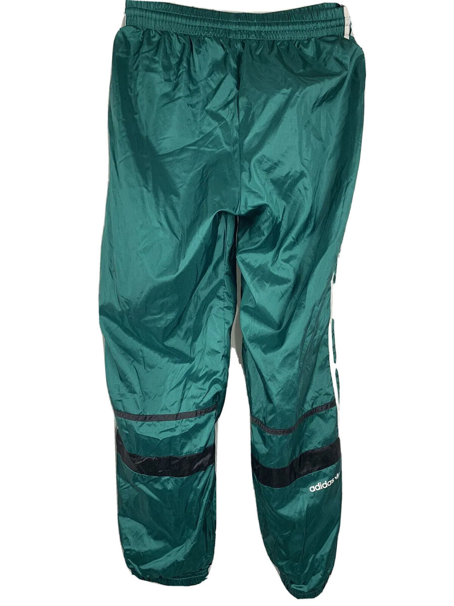 Rare Vintage 90s Adidas Nylon Glanz Soccer Soccer Pants Green White Shiny  Large