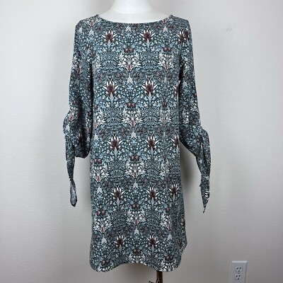 Morris Co X HM Dress Womens Two Blue Mini Shift Tunic Floral Beach Boho Coastal