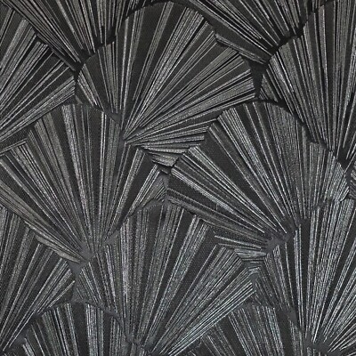 Modern charcoal black gray silver shell art deco faux fabric textured Wallpaper